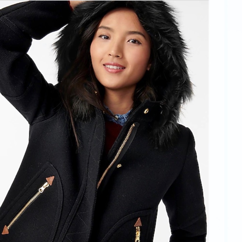 J. Crew Chateau Parka Italian Stadium-Cloth Wool Winter Jacket Coat Size 00 - Picture 2 of 8
